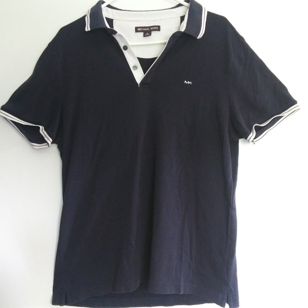 Michael Kors Navy Blue w/ White Cotton Polo Men's Med short sleeve